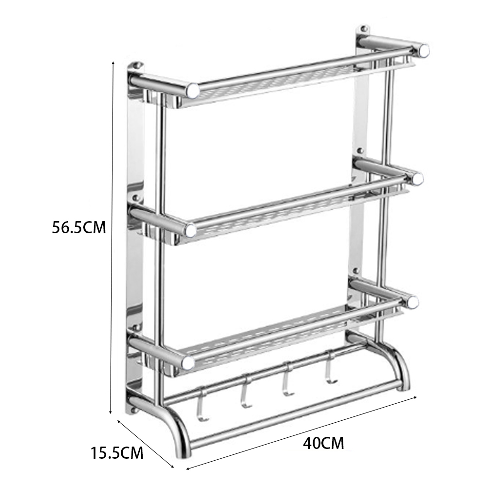 Living And Home WH0926 Silver Stainless Steel 2-Tier Bathroom Towel Rail With Hooks Image 6