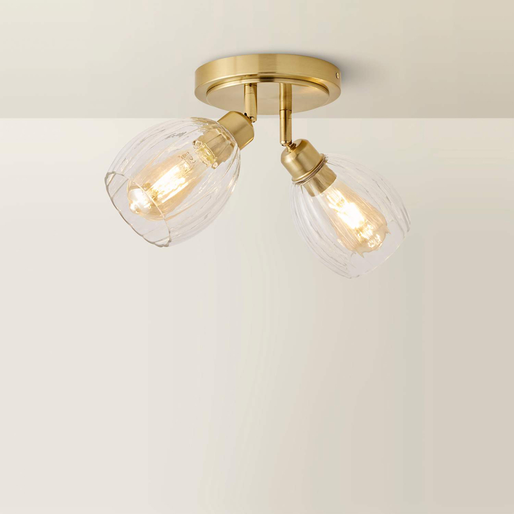 ValueLights Cheltenham Ribbed Shades 2 Way Brushed Gold Adjustable Ceiling Spotlight with Bulbs Image 5