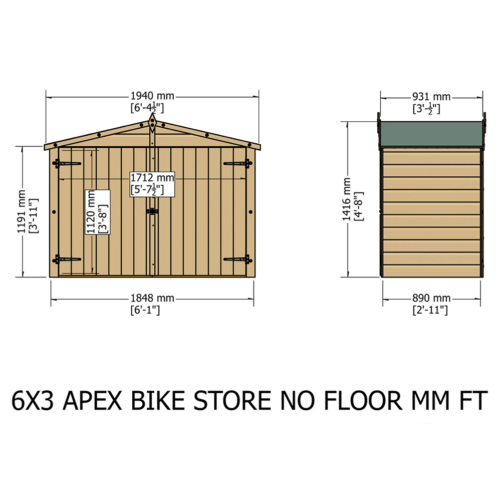 Shire 6 x 3ft Shiplap Apex Bike Shed Image 4