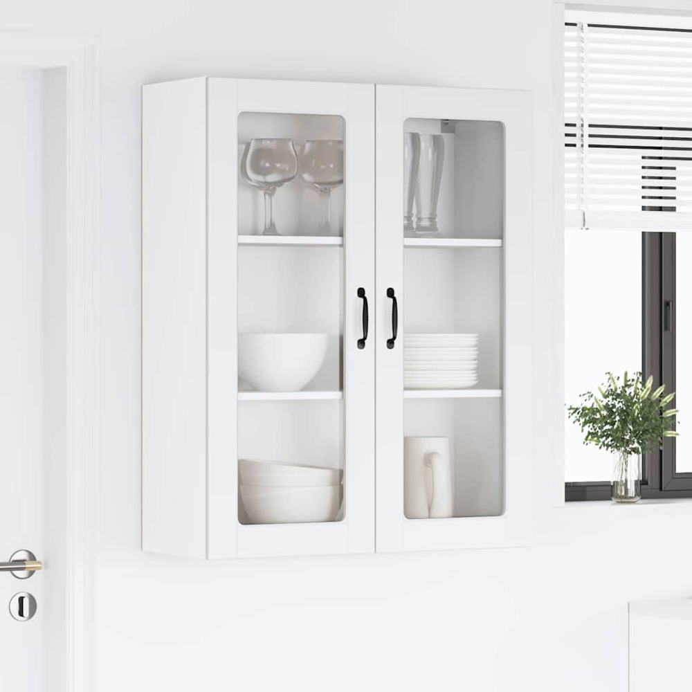 vidaXL 2 Glass Door White Kitchen Wall Cabinet Image 9