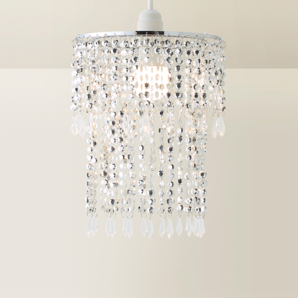 ValueLights Chrome Beaded Droplet Crystal Style Acrylic Ceiling Pendant Shade Image 5
