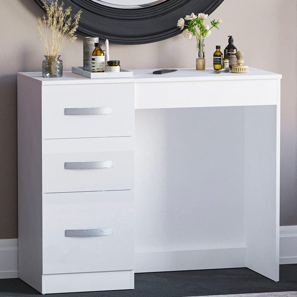 Vida Designs Hulio 3 Drawer White Dressing Table Image 1