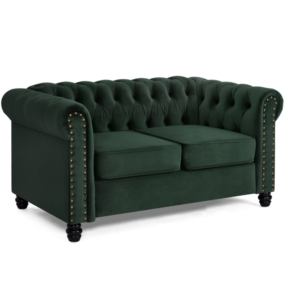 Home Detail Chesterfield 2 Seater Studded Green Velvet Sofa Image 2