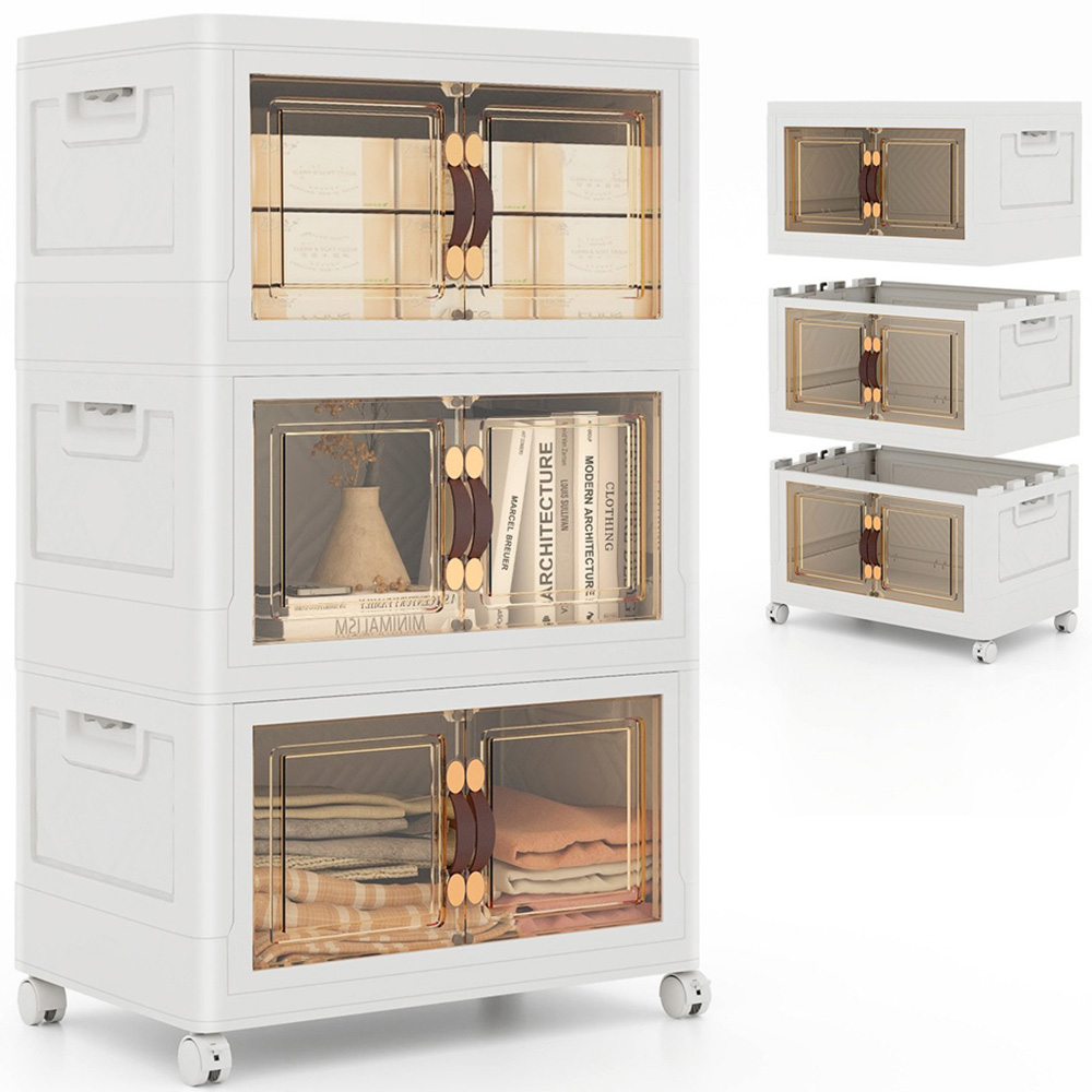Costway 6 Door White Stackable Storage Bins with Lockable Wheels Image 2