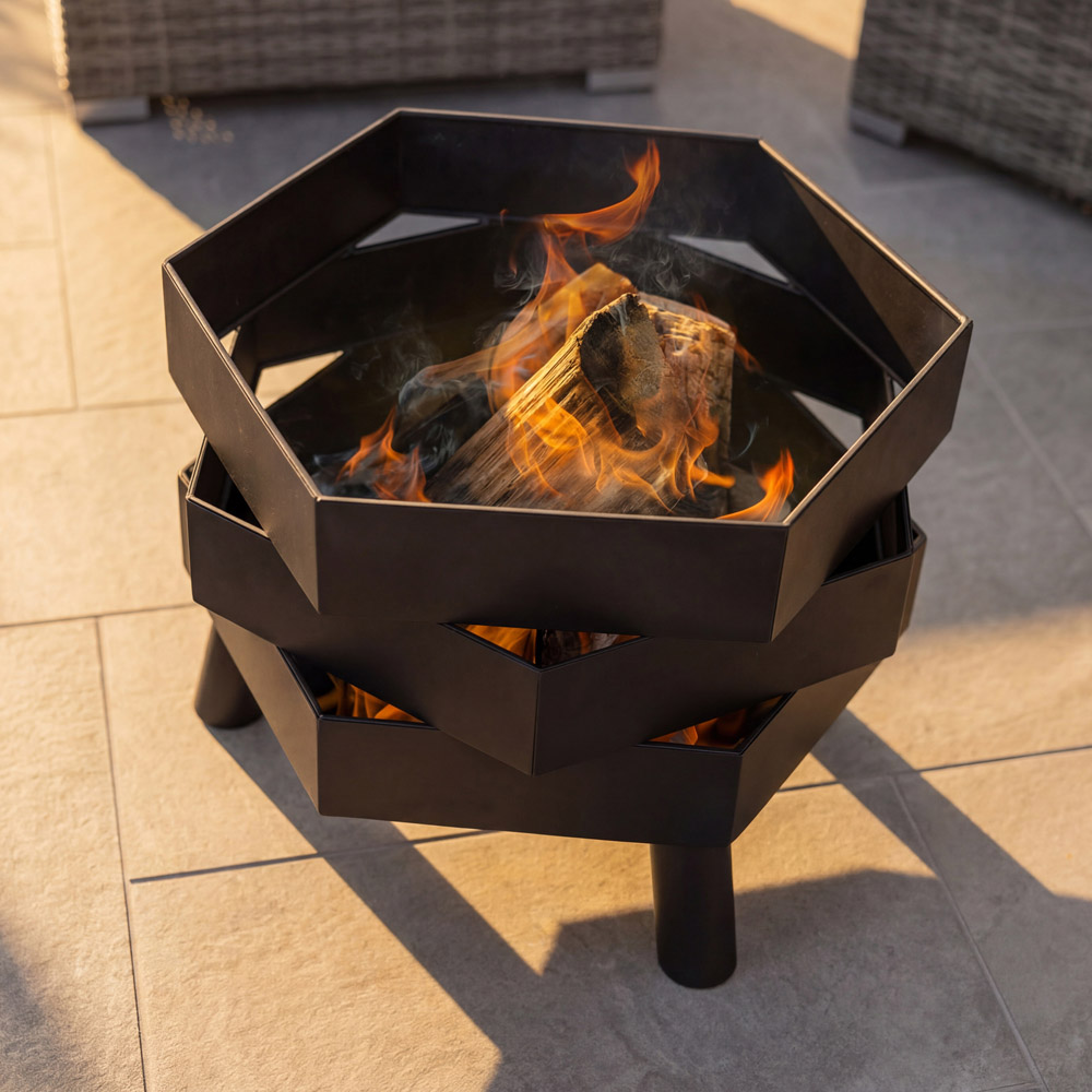Charles Bentley Snug Santiago Hexagonal Black Powder Coated Steel Firepit Image 7