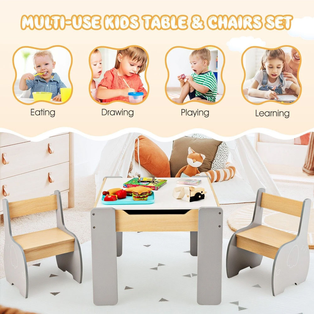 Costway 4 in 1 Grey Wooden Kids Table and Chair Set Image 4