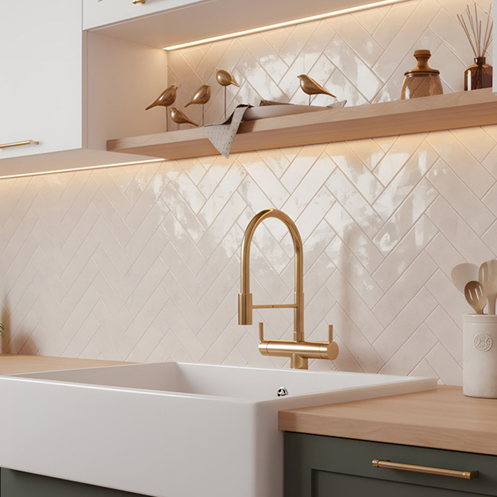 Top Ceramics Beige Gloss Flat Bumpy Metro Ceramic Wall Tile 300 x 75mm Image 1