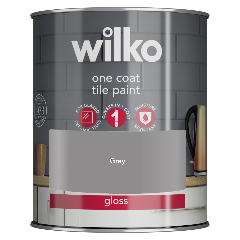 Wilko One Coat Tile Paint Dark Grey 750ml Wilko