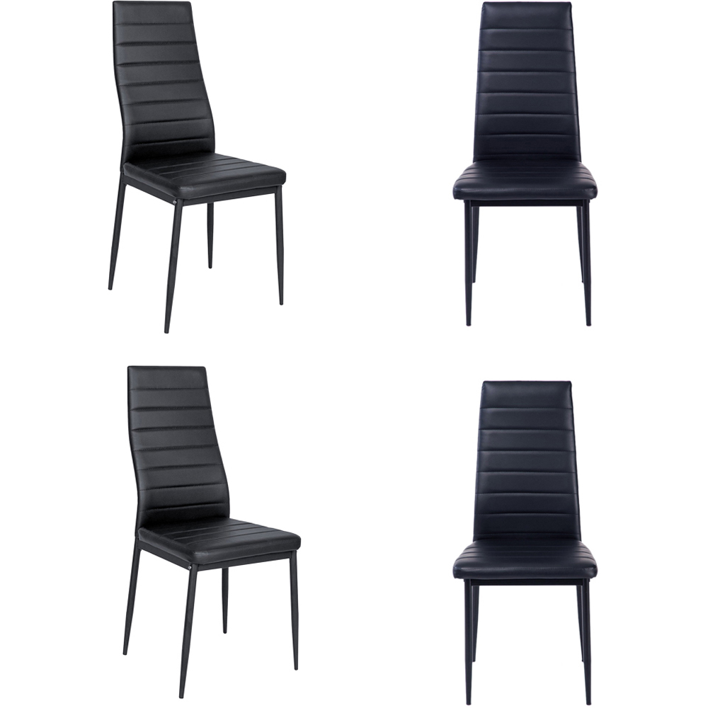 Living and Home Set of 4 Black PU Leather Quilted Backrests Dining Chair Image 3