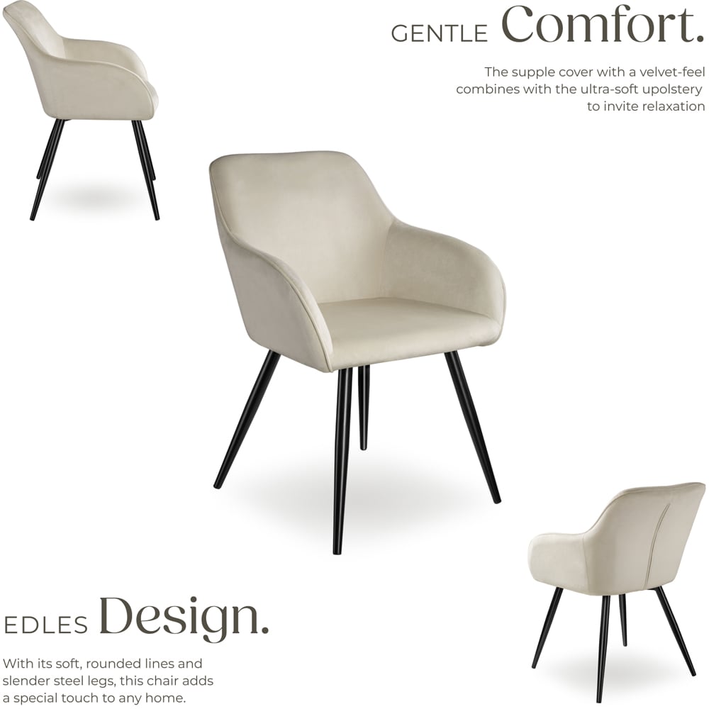 tectake Marilyn Set of 8 Cream and Black Velvet Look Padded Dining Chairs Image 3