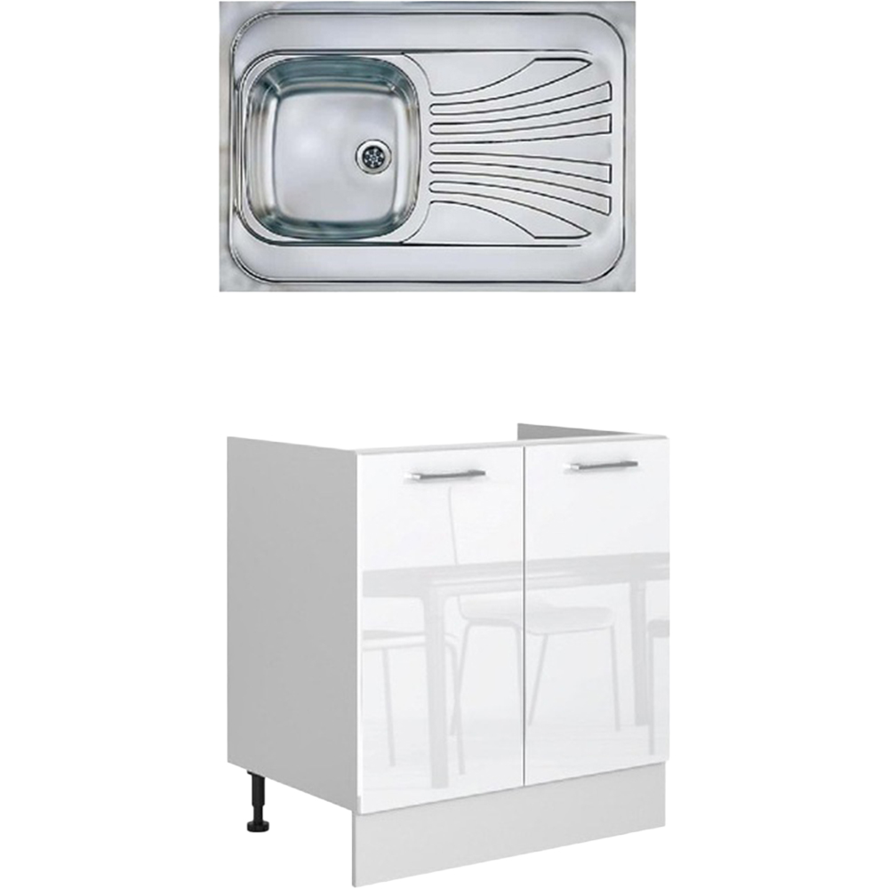 Impact Furniture Ella 2 Door White Gloss Freestanding Kitchen Sink Base Unit with Sit On Sink 800mm Image 1