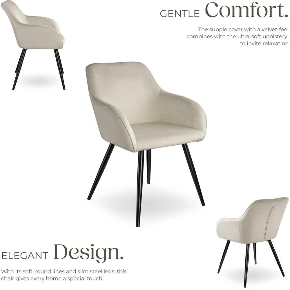 tectake Marilyn Cream and Black Velvet Look Padded Dining Chair Image 3