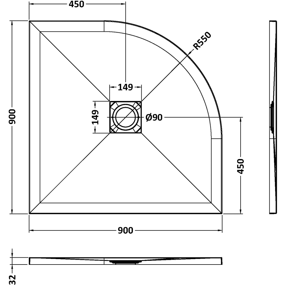 nuie Slate White Quadrant Shower Tray 900 x 900mm Image 2