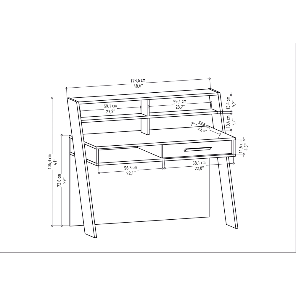 Decorotika Soho Single Drawer 5 Shelf Computer Desk White Image 7