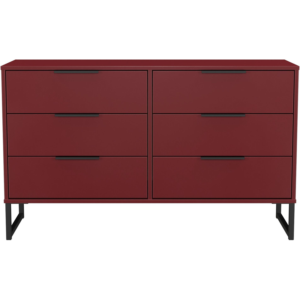Crowndale Hong Kong 6 Drawer Red Matt Wide Chest of Drawers Ready Assembled Image 3