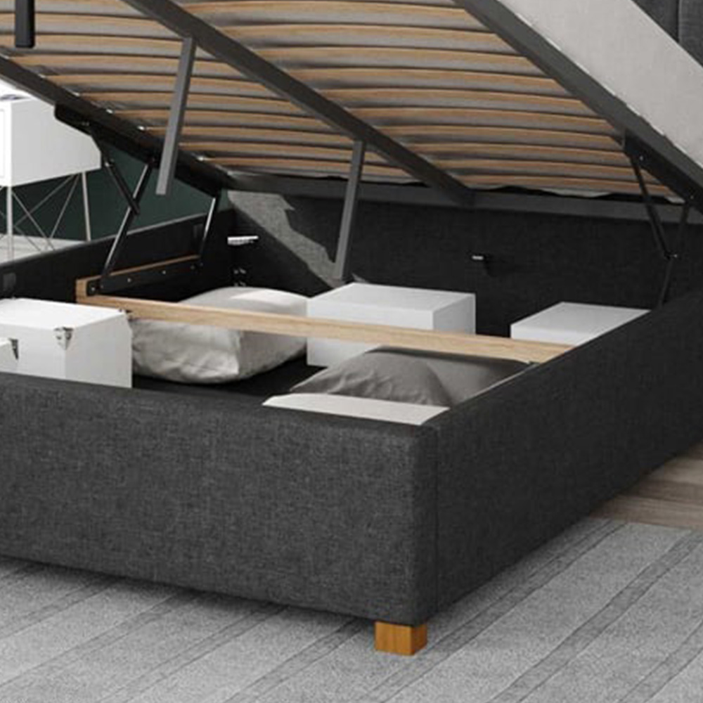 Aspire Hepburn Double Charcoal Saxon Twill Ottoman Bed Image 3