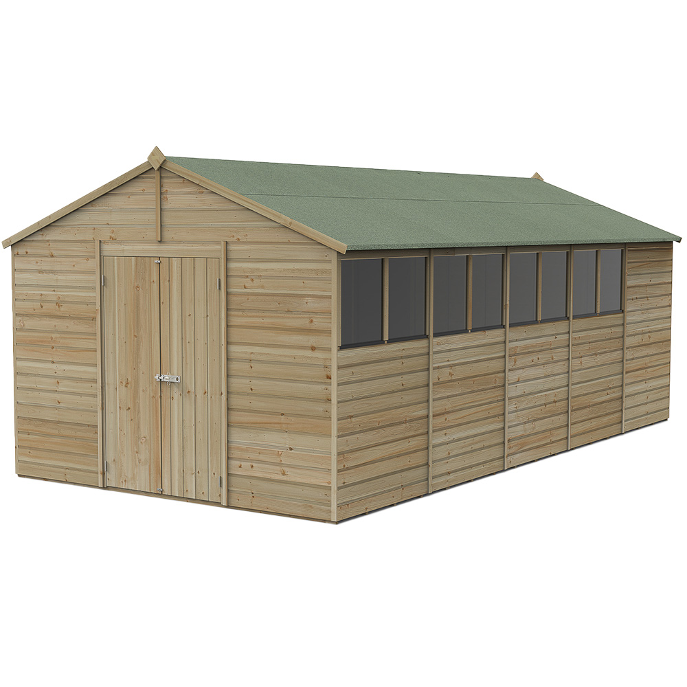 Forest Garden Beckwood 10 x 20ft Double Door 8 Windows Shiplap Apex Shed Image 1