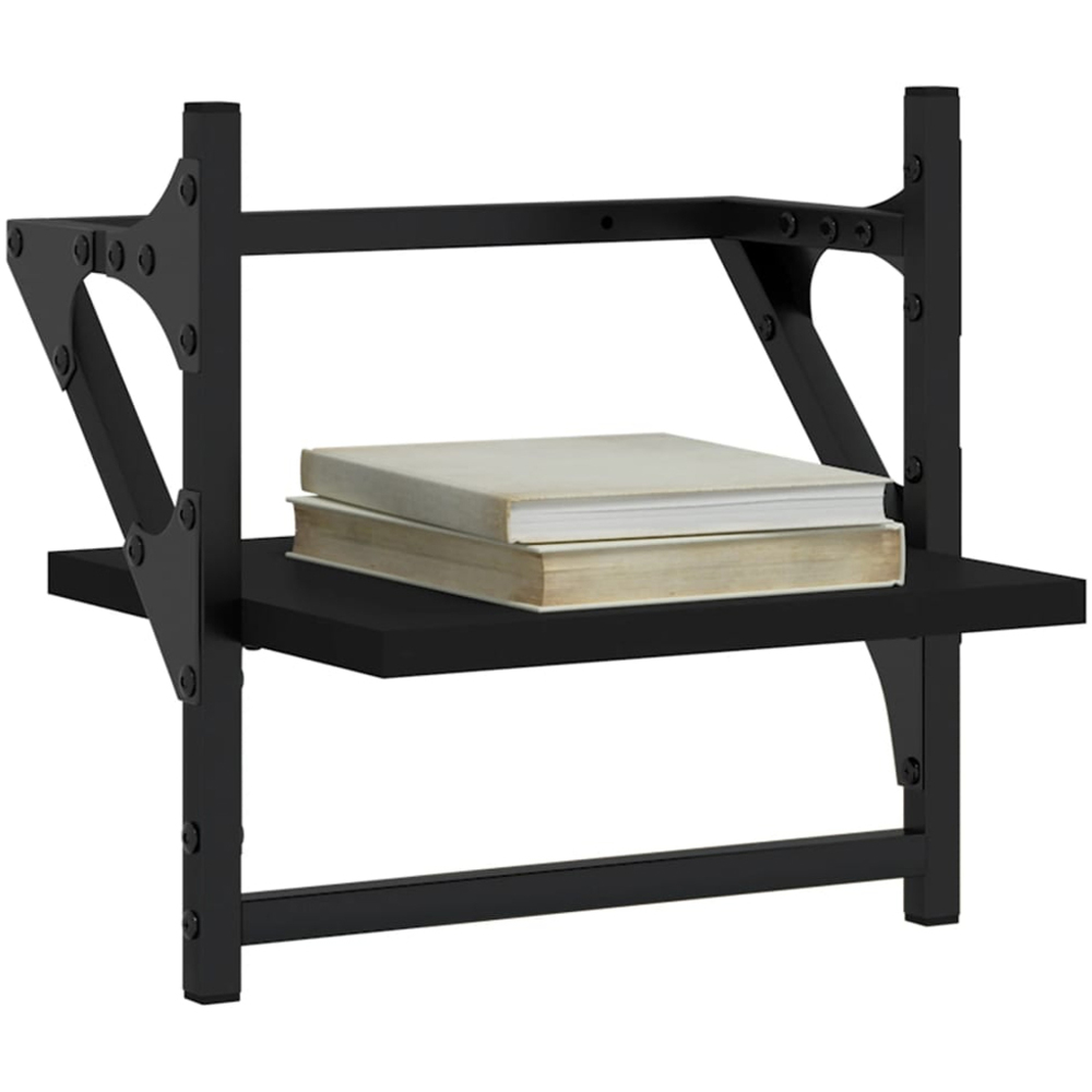 vidaXL 30cm Set of 2 Black Floating Wall Shelf with Bar Image 2