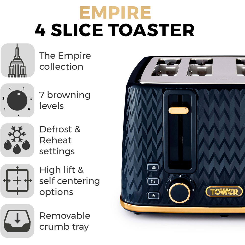 Tower Empire EEJB325 Midnight Blue 4 Slice Toaster and 1.7L Kettle Set Image 2