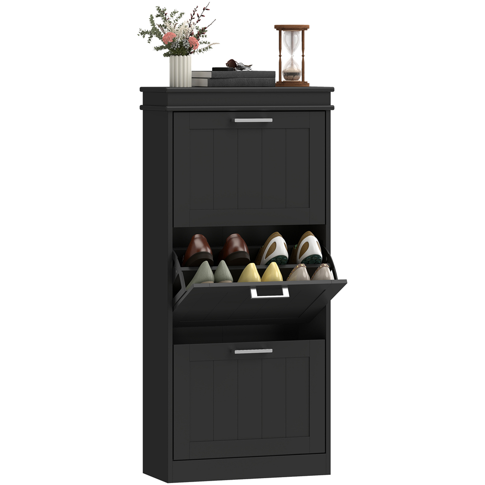 Portland 3 Flip Drawer Black Slim Shoe Storage Cabinet Image 2