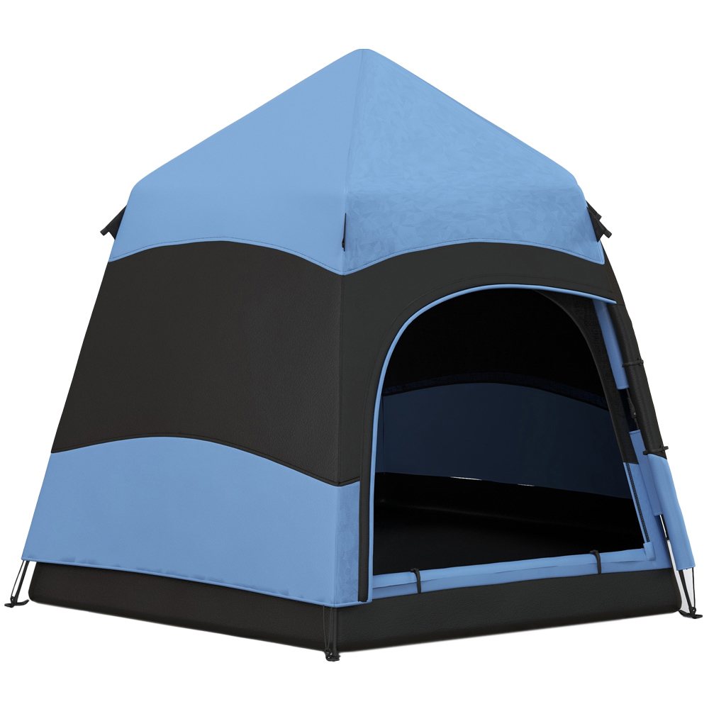 Outsunny 4 Person Hexagon Pop-Up Camping Tent Blue Image 1