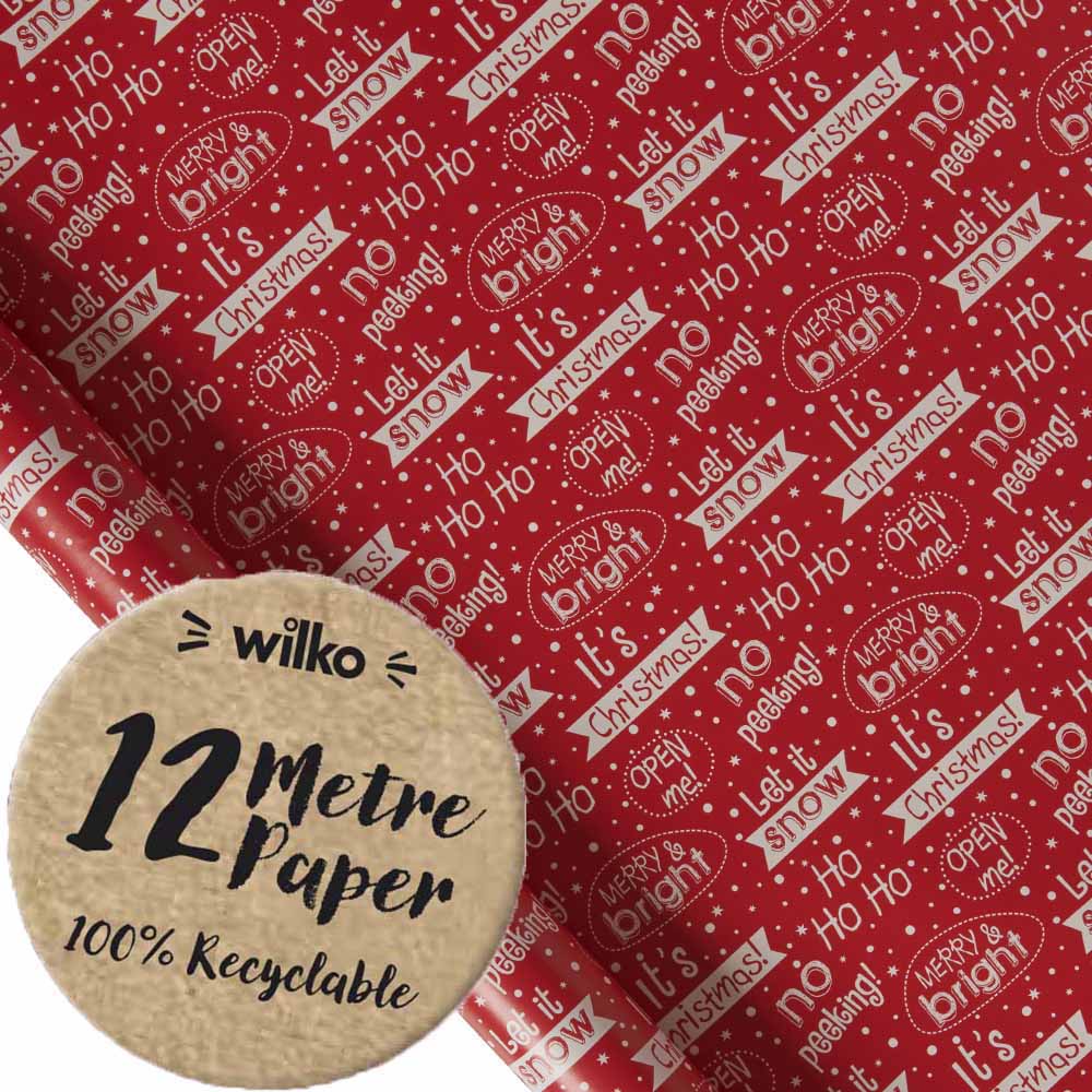 Wilko Christmas Roll Wrapping Paper Red 12m Image 1