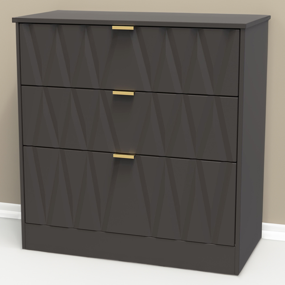 Crowndale Las Vegas 3 Drawer Graphite Deep Chest of Drawers Ready Assembled Image 1