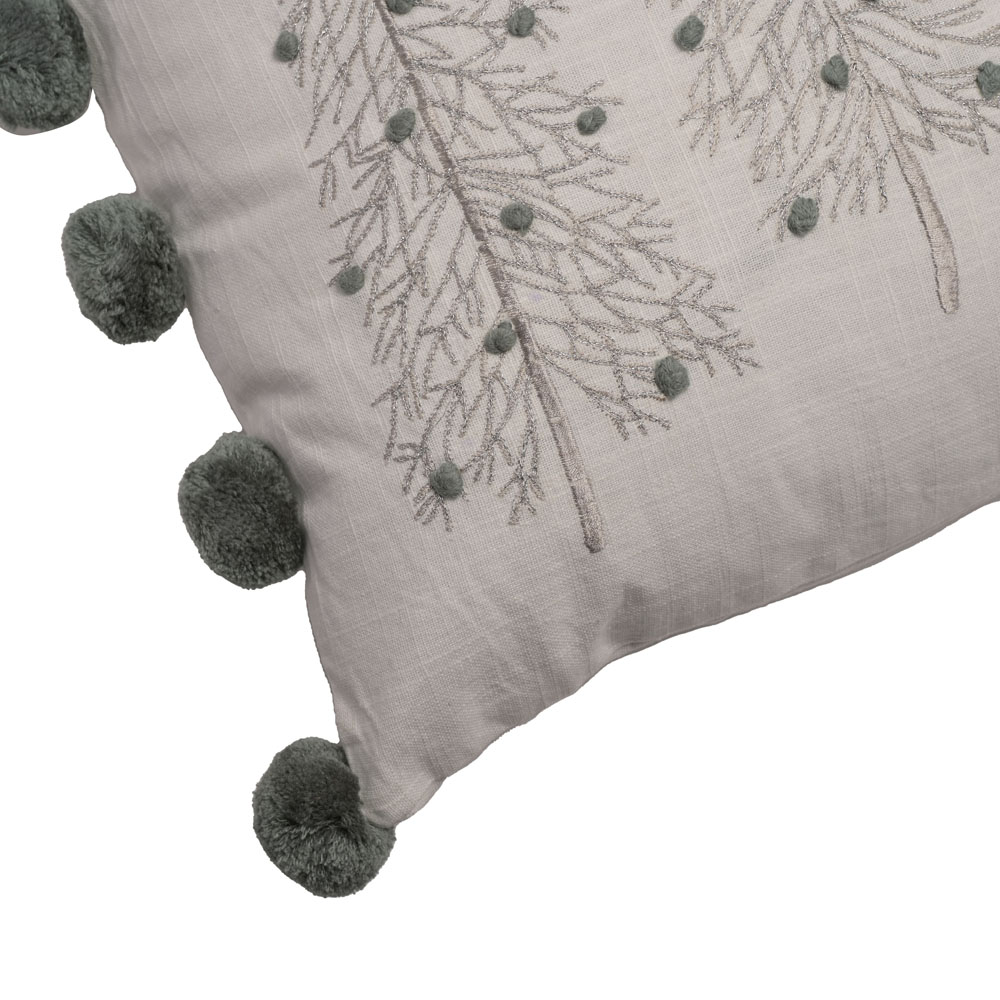 The Christmas Gift Co White Rectangle Tree Cushion with Pom Poms Image 3