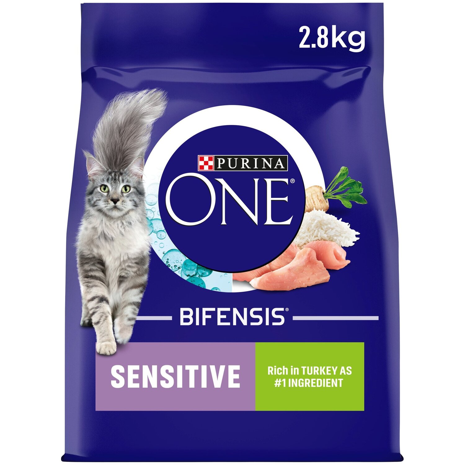 Purina One Sensitive Turkey and Rice Dry Cat Food 2.8kg Image 1