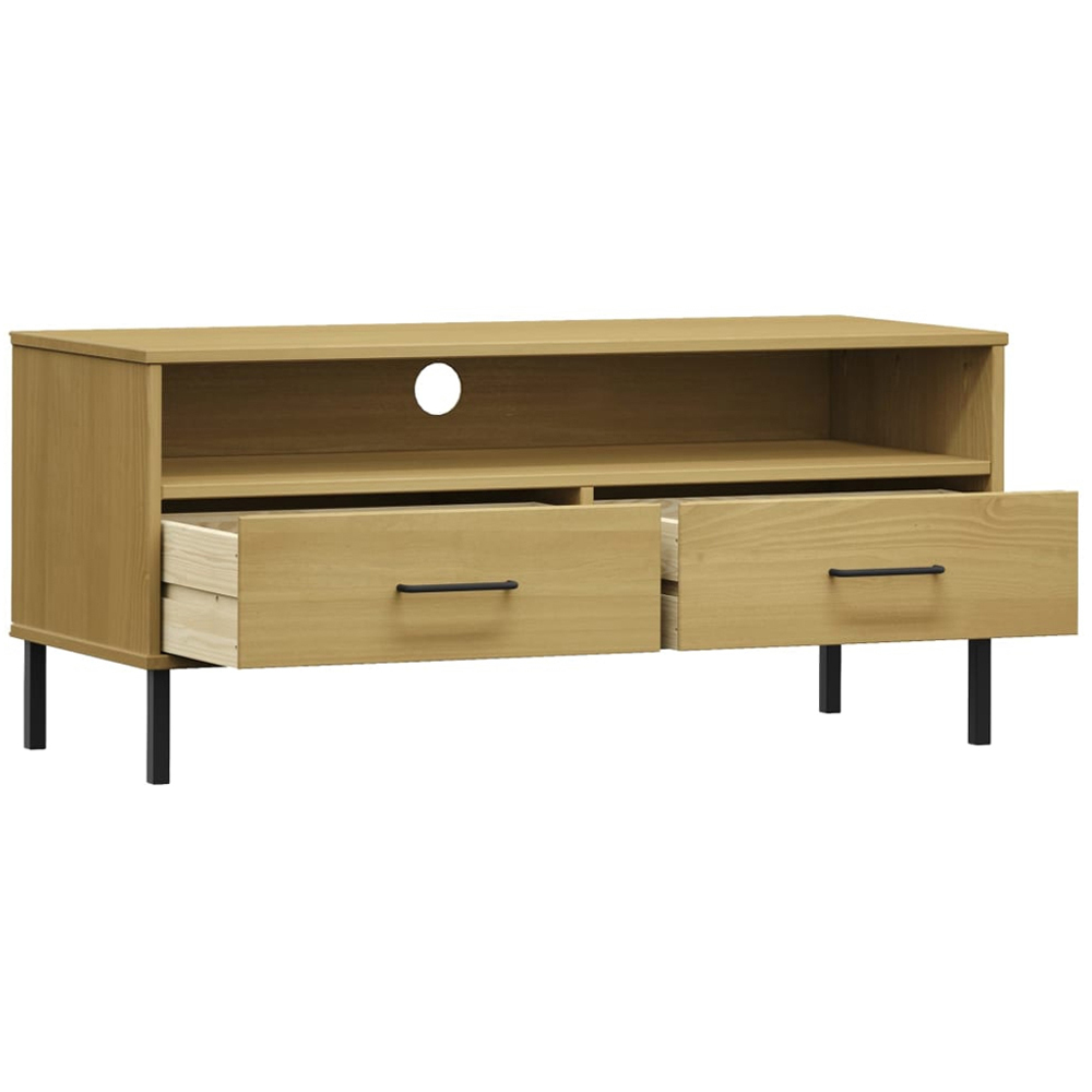 vidaXL Oslo 2 Drawer Single Shelf Brown Solid Pine Wood TV Cabinet Image 5
