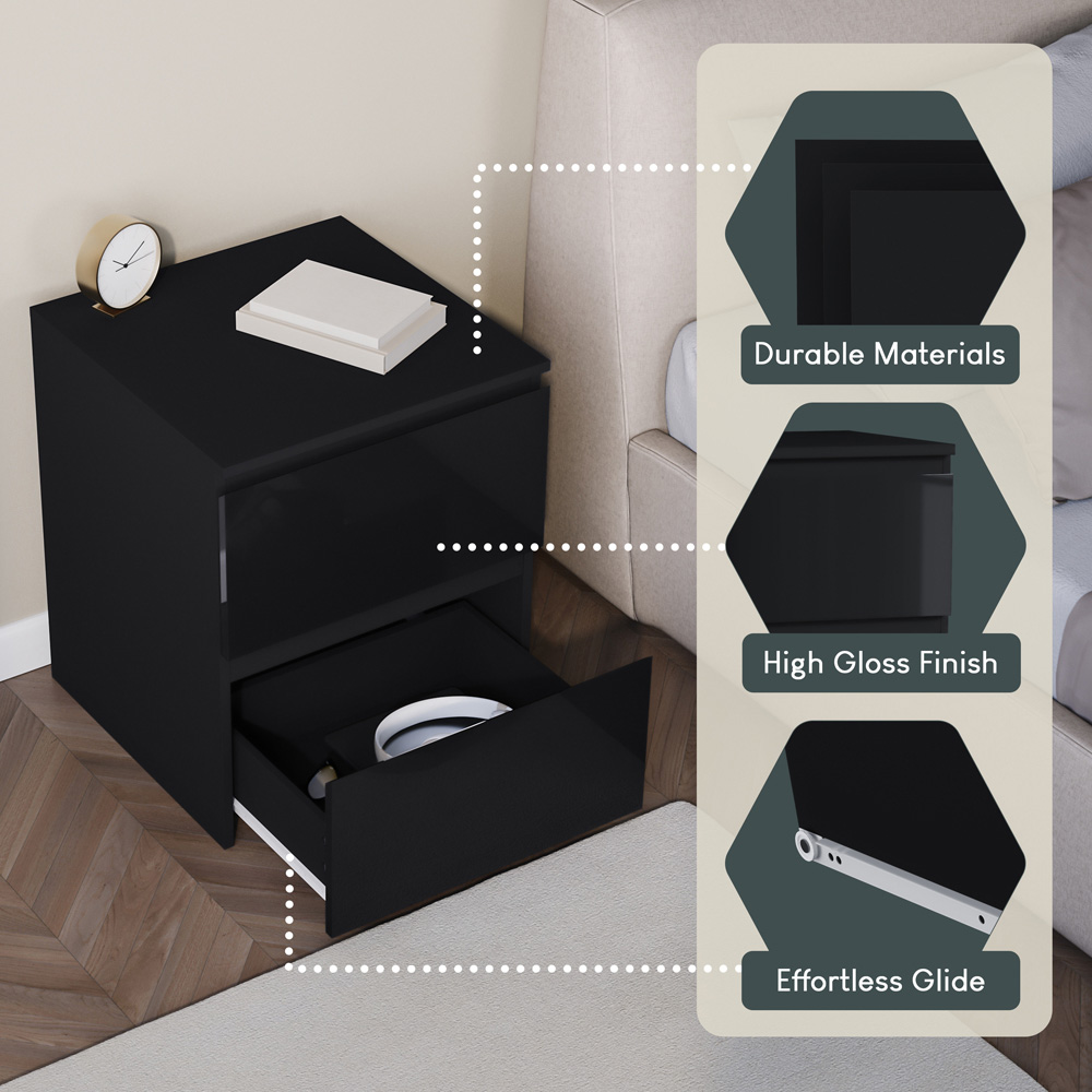 VIDA DESIGNS Glinton 2 Drawer Black Bedside Table Image 7