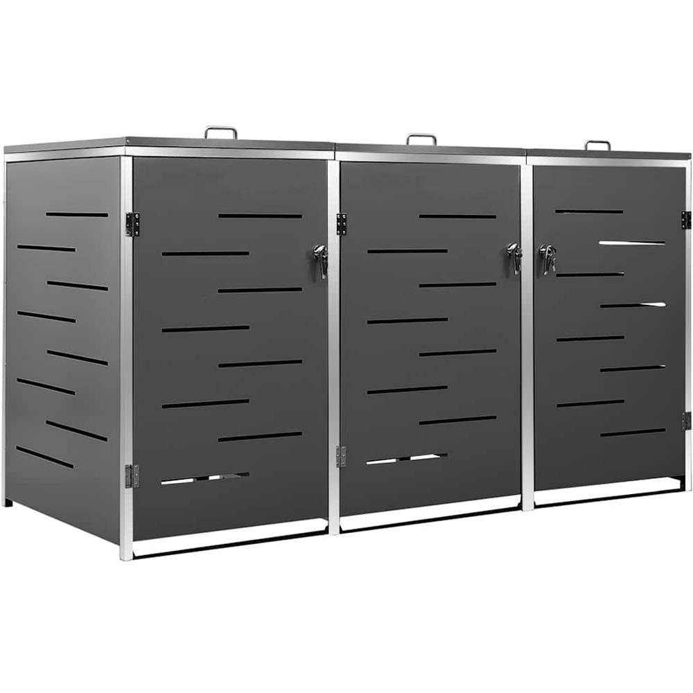 Walplus Anthracite Stainless Steel 3 Wheelie Bin Shed Image 1