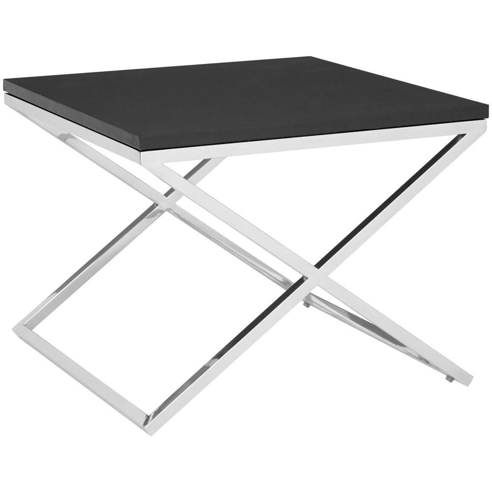 Premier Housewares Tribute Black Leather Effect Side Table with Silver Base Image 2