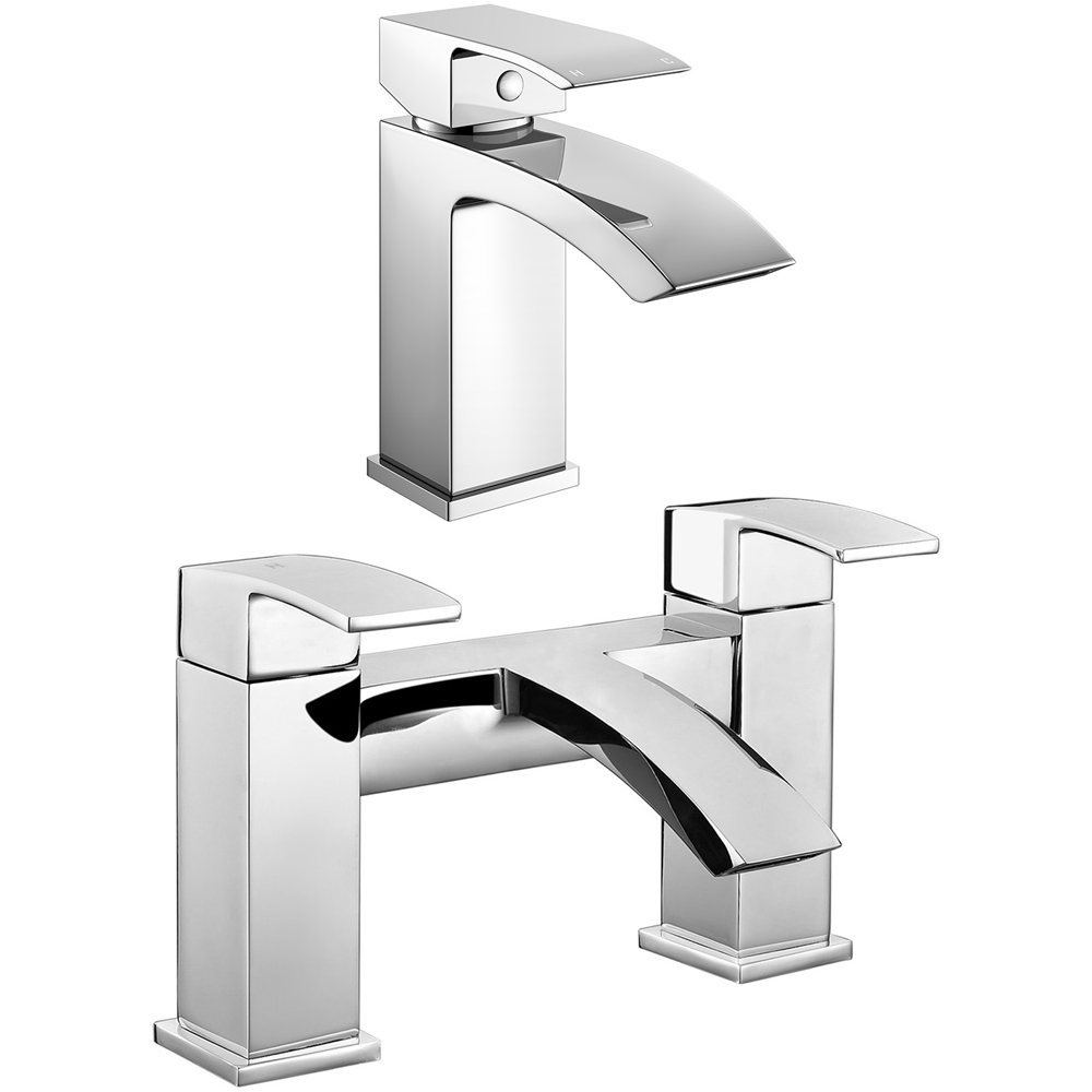 Nes Home Nexa Waterfall Chrome Bath Filler and Basin Mixer Tap Image 1