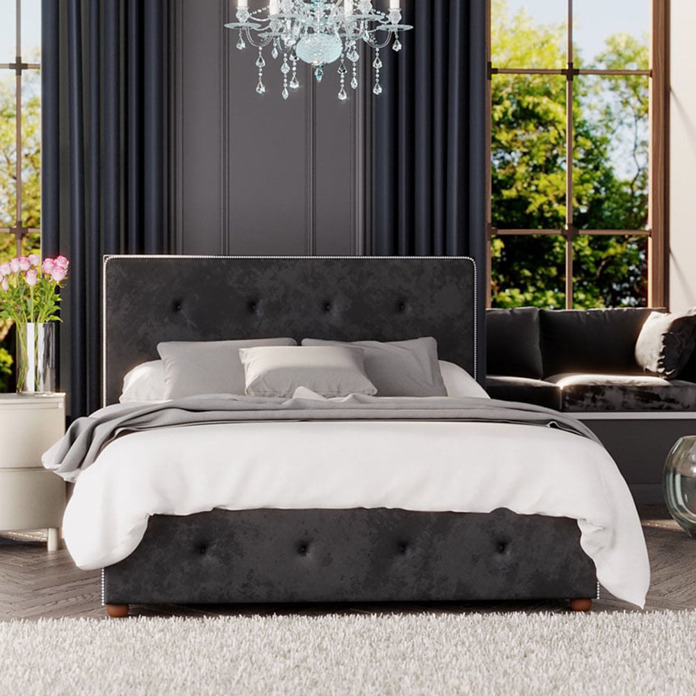 Laurence Llewelyn-Bowen Hesper Double Black Mirazzi Velvet Ottoman Bed Image 1