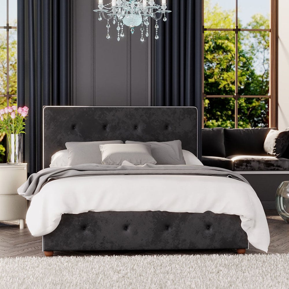 Laurence Llewelyn-Bowen Hesper King Size Black Mirazzi Velvet Ottoman Bed Image 1