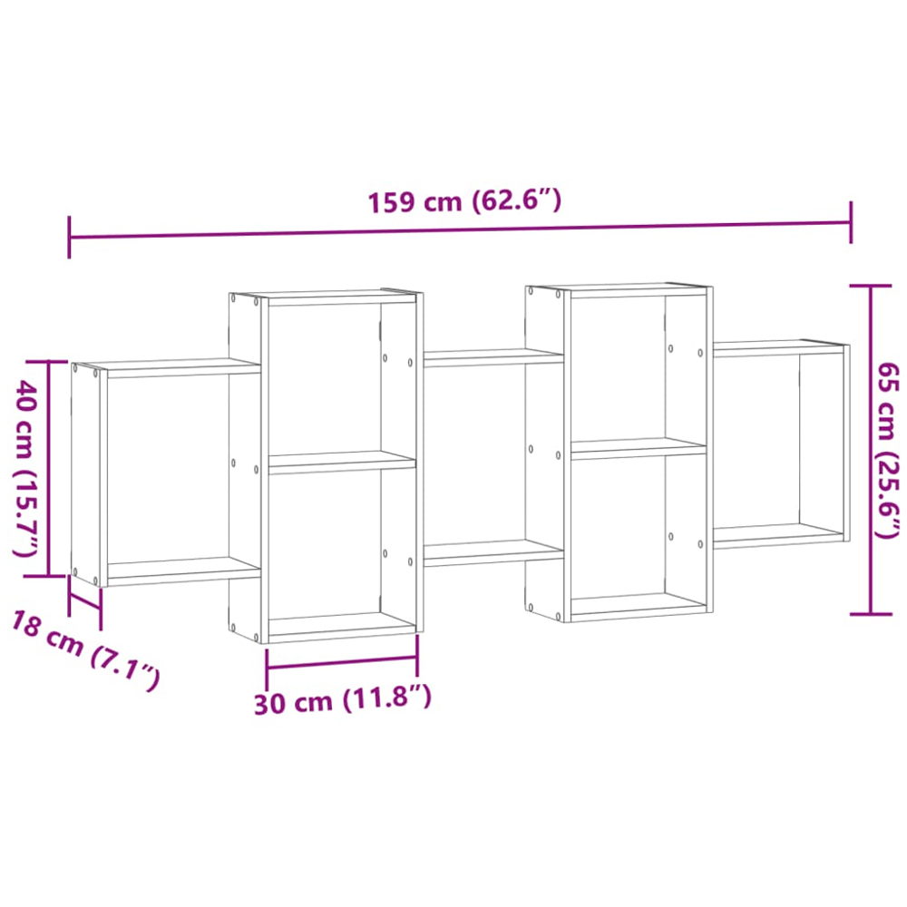 vidaXL 7 Shelf Smoked Oak Floating Wall Shelf Image 8