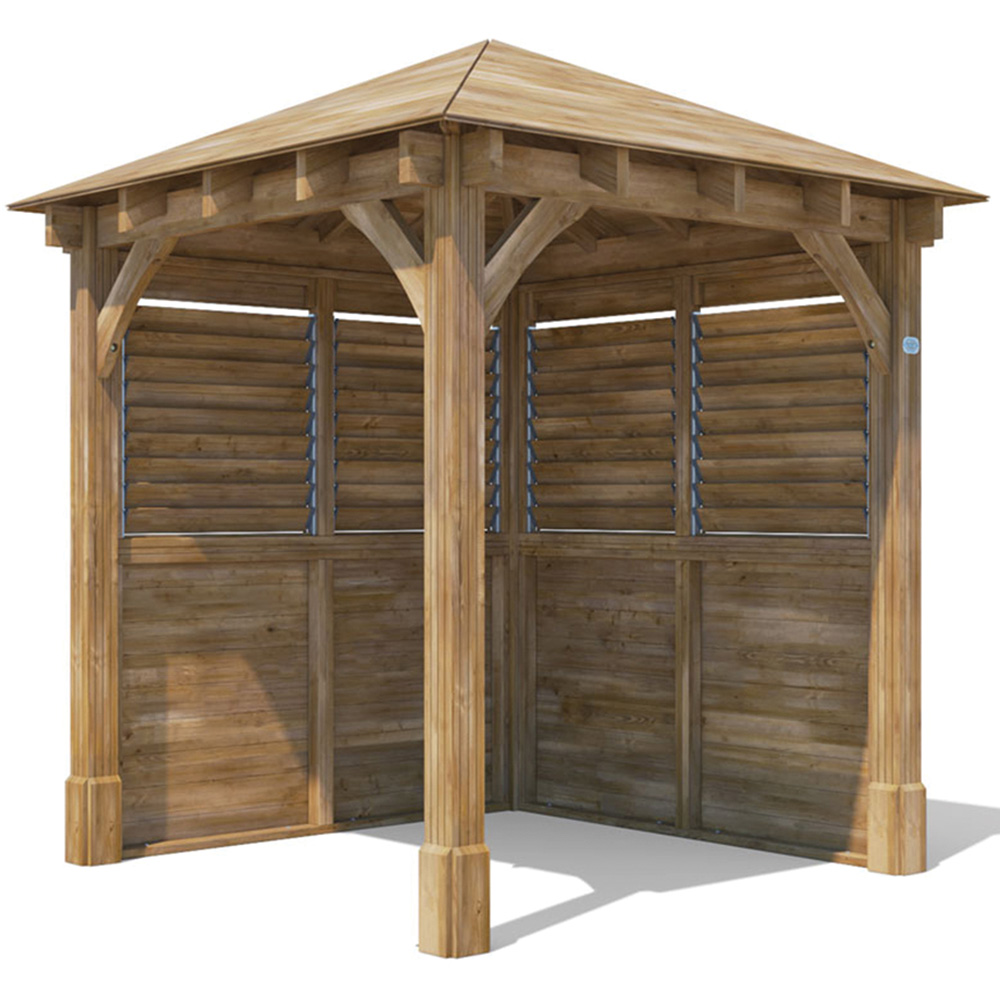 Dunster House Leviathan 2.5 x 2.5m Brown Louvre Walled Garden Gazebo with Heavy Duty Roof Shingles Image 2