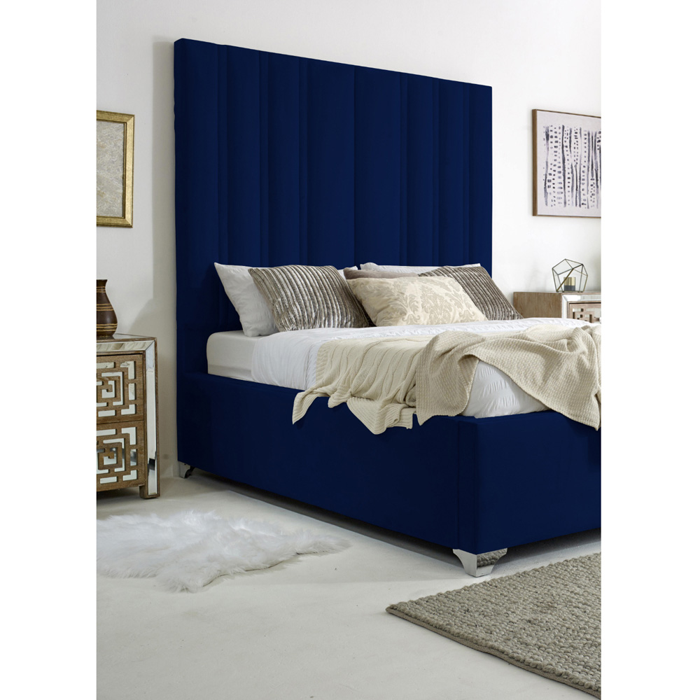 Eleganza Home Wilburn King Size Blue Plush Velvet Bed Frame with Headboard Image 3