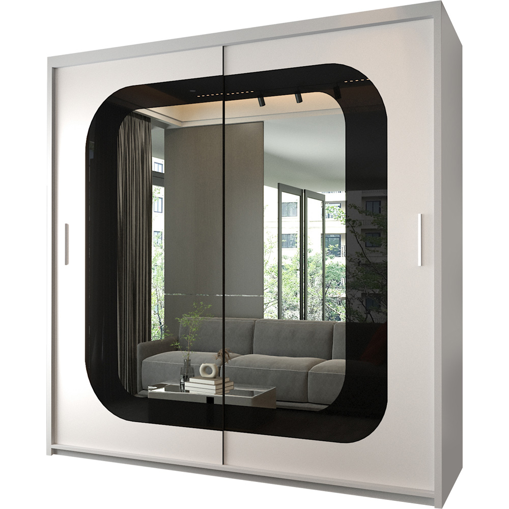 Sliding Wardrobes 4U Chelsea 2 Door White and Black Central Curved Mirrored Wardrobe 150cm Image 2