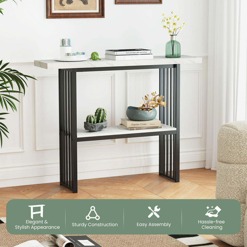 Costway Single Shelf White Faux Marble Console Table Image 8