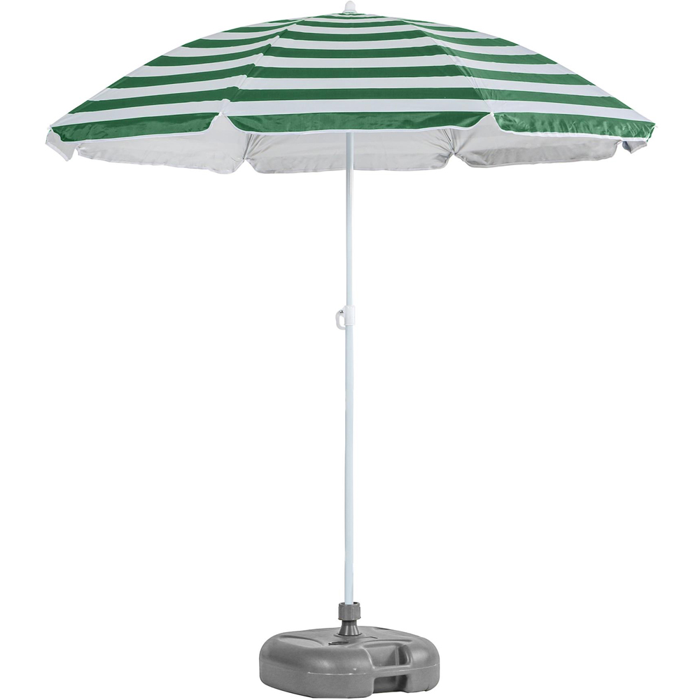 Harbour Housewares Green Stripe Metal Beach Parasol with Grey Fillable Base 1.8m Image 1
