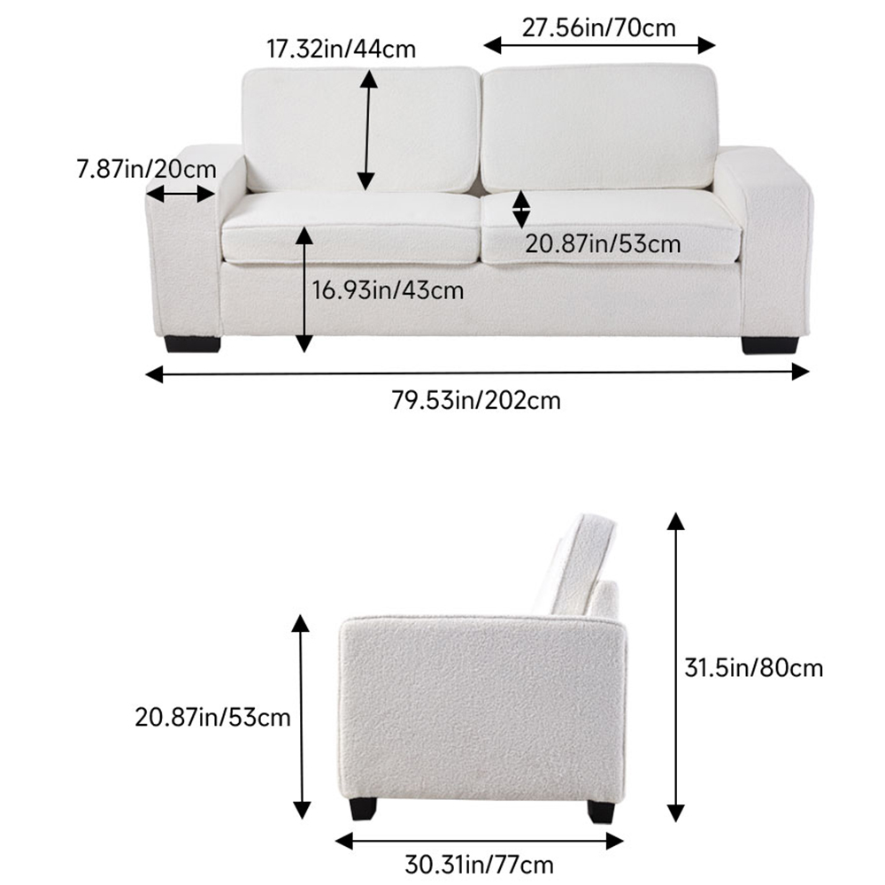 H&O Direct 2 Seater White Teddy Fabric Loveseat Sofa Image 6
