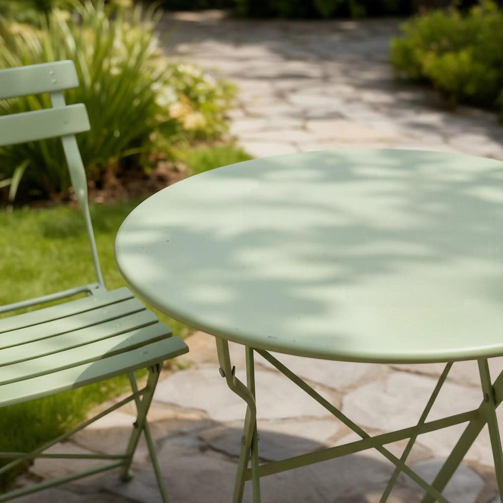 Home Source Clifton 2 Seater Sage Green Metal Folding Bistro Set Image 4