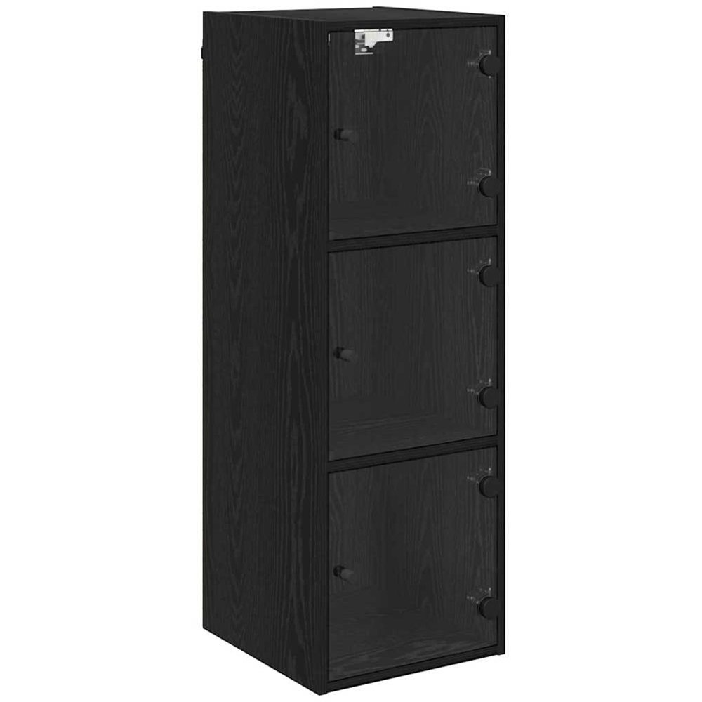 vidaXL 3 Glass Door Black Oak Wall Cabinet Image 2