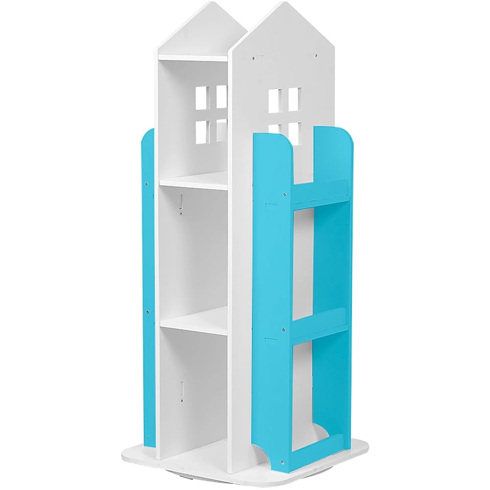 Neo Blue House Shaped Rotating Kid's Freestanding Bookshelf Image 2