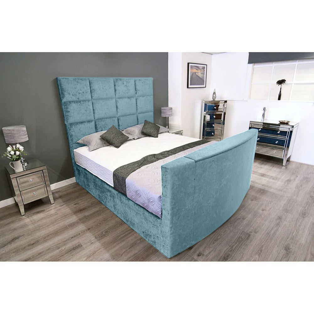 Eleganza Home Lurvi Double Duck Egg Plush TV Bed Frame with Headboard and Footboard Image 3