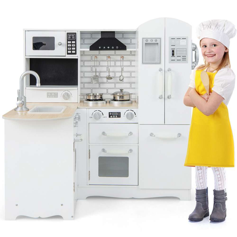 Costway Kids White Corner Wooden Kitchen Playset Image 3