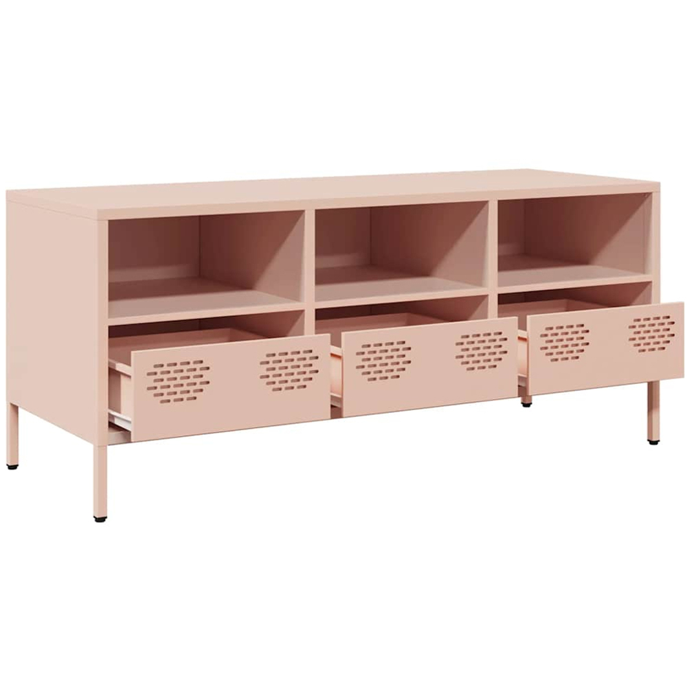 vidaXL 3 Drawer 3 Shelf Pink Steel Industrial Style TV Cabinet Image 4
