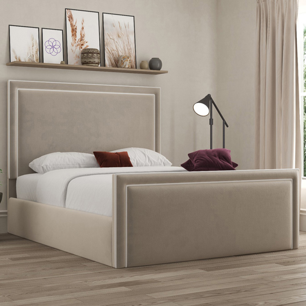 DS Living Verona Small Double Bistra Beige Piping Bed Frame Image 1